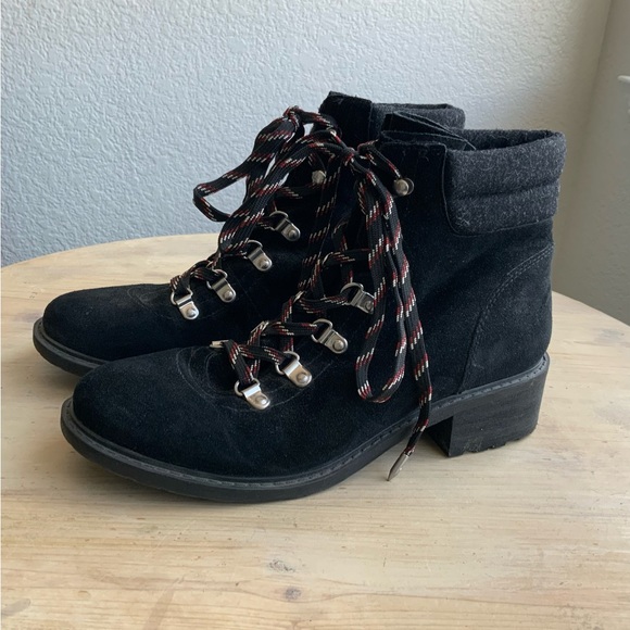 Sam Edelman Darrah Lug Sole Fashion Hiking Boot Black Suede & Wool, Sz 8 1/2 - Picture 1 of 6